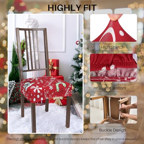 Image of SearchI Christmas Dining Chair Seat Covers Set of 4, Soft Stretch Xmas Seat Covers for Dining Chairs, Dining Room Seat Covers for Christmas Decoration(Rear-Covered, Snowman)