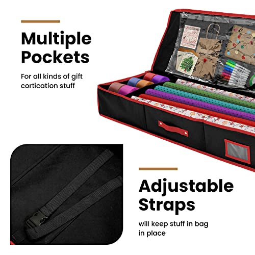 Holiday-Cheer-Premium-Wrapping-Paper-Storage-with-Interior-Pockets-Perfect-for-Holiday-Storage-and-Organization-and-for-Christmas-Storage--Fits-18-24-Standard-Rolls-Black-Red