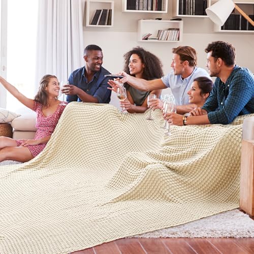 Image of Bedsure Cooling Cotton Waffle Oversized King Blanket - Lightweight Breathable Blanket of Rayon Derived from Bamboo for Hot Sleepers, Natural, 120x96 Inches