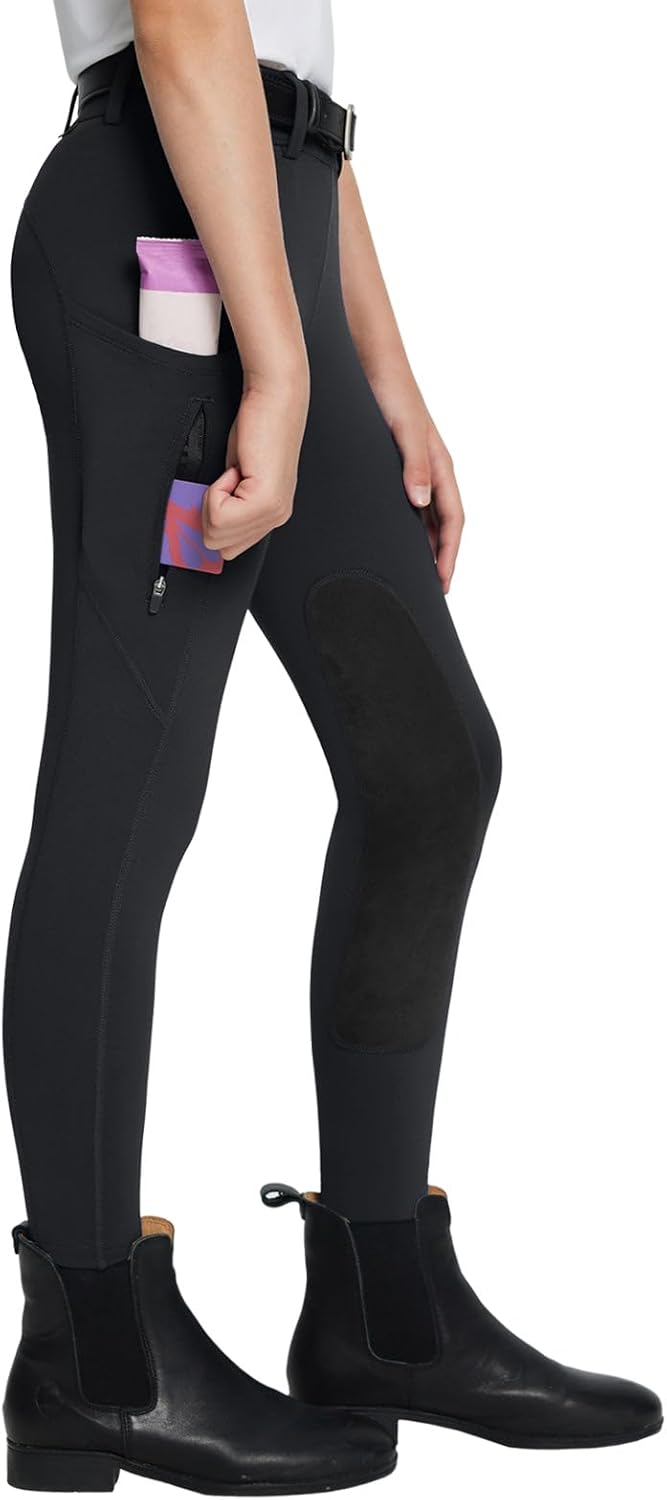 baleaf Girls Riding Pants Kids Equestrian Breeches Knee-Patch Zip Pocket Horseback Tights