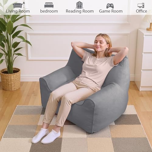HOMMPA Bean Bag Chair for Adults with Armrests- Cat Shaped Large Comfy Beanbag Lazy Floor Sofa Chair for Living Room Bedroom Dorm Grey - image 8