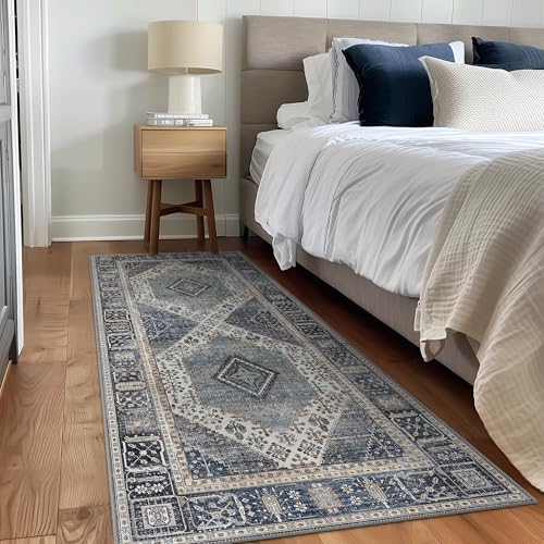 GENIMO 2x6 Non Slip Hallway Runner Rug, Machine Washable, Thin & Low Pile Lightweight for Kitchen, Laundry, Entryway, Bedroom & Living Room, Blue