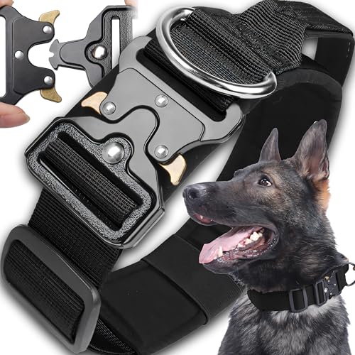 Retoo Taktisches Hundehalsband Für Große Hunde 45–65 cm, Verstellbar, 45 mm Breit, Mit Metallschnalle & Zuggriff, Reißfestes Gurtband, XL Quick Release
