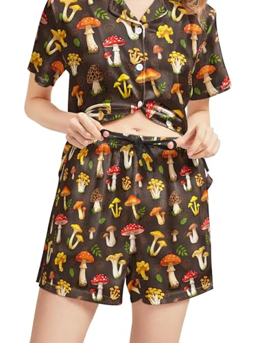 Image of Women's Pajama Sets Funny Pajamas for Women Set Comfortable 2 Piece Button Down Tops & Shorts Sleepwear Short Sleeve