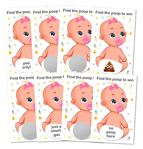 RokAPary Baby Shower Girl Scratch Off Poop Game, Easy to Play Silly Games, Funny Idea, Ice Breaker Activity. Raffle Cards, Pink Pacifier, Set of 40...