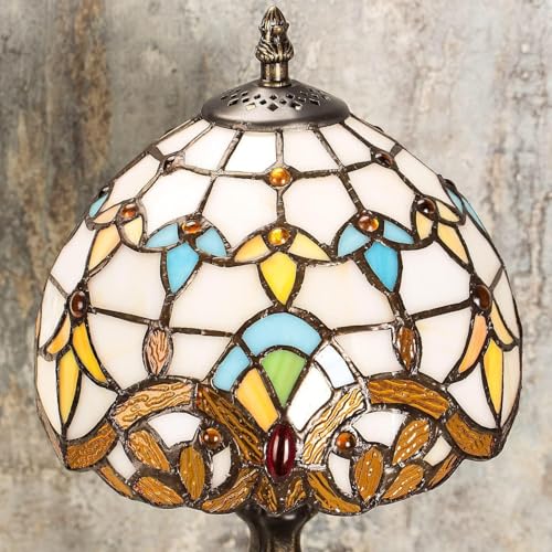 Image of 8'' Stained Glass Table Lamp, Vintage Desk Bedside Night Light