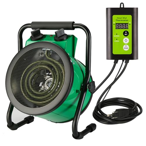 Noarixa Greenhouse Heater with Digtal Thermostat, 1500W Electric Greenhouse Heaters, Fast Heating with Overheat Protection, Grow Tent Heater for Green House, Outdoor, Patio, Flower Room, Green