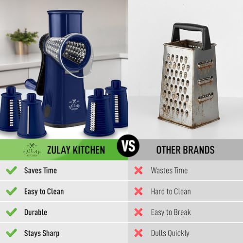 Image of Zulay Kitchen Rotary Cheese Grater 5 Blade Cheese Shredder - Manual Hand Crank Cheese Grater With Reinforced Suction & 5 Interchangeable Drums - Easy to Use, Vegetable Chopper Round Mandoline Slicer