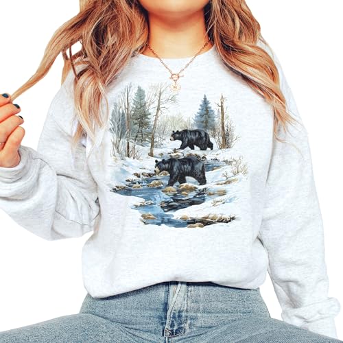 Vintage Black Bear Wilderness Creek Scene Sweatshirt - 90s Vintage Black Bears Sweatshirt - Scenic Winter Nature Sweater - Unisex Graphic Crewneck Sweatshirt2