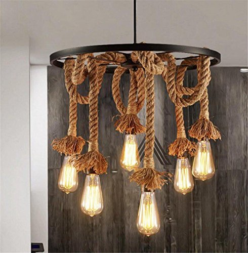 Lustre rétro corde de chanvre rompre la monotonie éclairage rustique chaleureux 6 E27 - 3