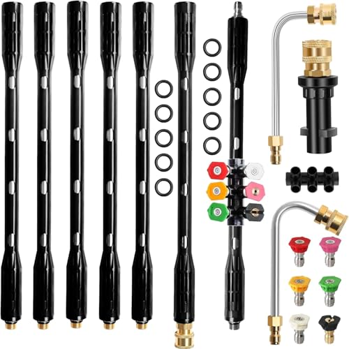 10 Pcs Pressure Washer Extension Wand with Karcher Adapter 4000PSI Gutter Cleaning Tools Extension Wand 1/4 Spray Nozzle Tips Compatible with Karcher K Series K2 K3 K4 K5 K6 K7 6 Nozzle Tips