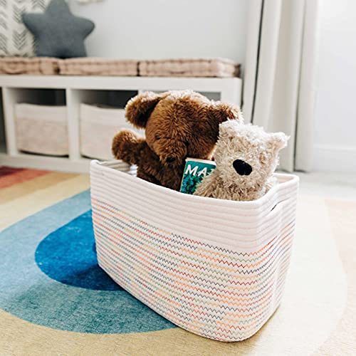 Organihaus Toy Storage Bins 3-Pack | Nursery Storage Basket | Towel Baskets For Bathroom | Woven Baskets For Storage | Decorative Baskets For Storage | Cotton Rope Baskets For Storage - Rainbow Basket #TOP6