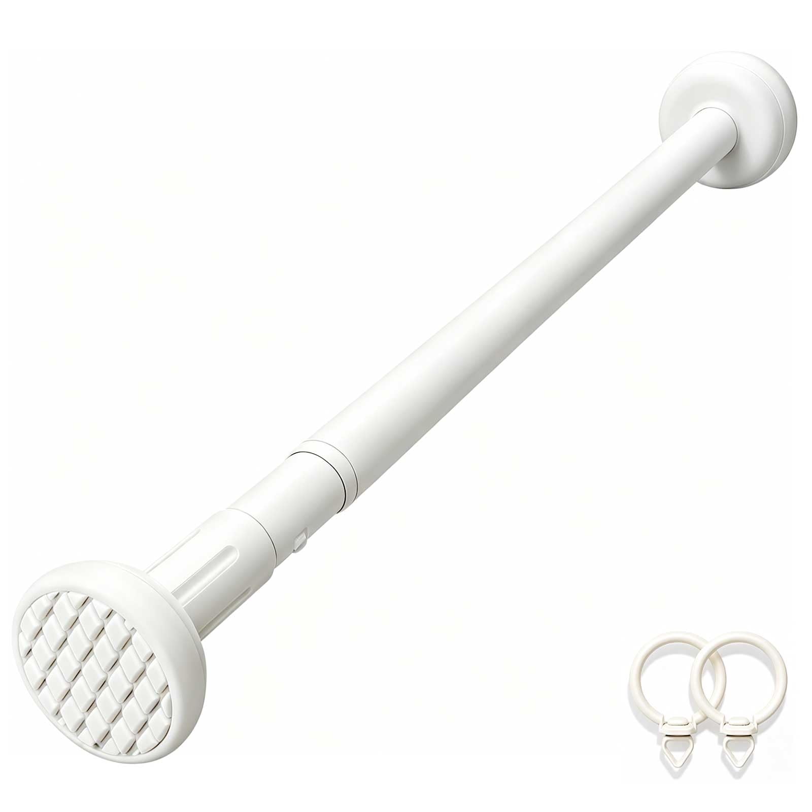 Adjustable Tension Curtain Rod, 14-98 in, Stainless Steel Shower Curtain Rod No Drilling with 20 Curtain Rings for Home, Bathroom, Window(White,170-250cm/67-98in)