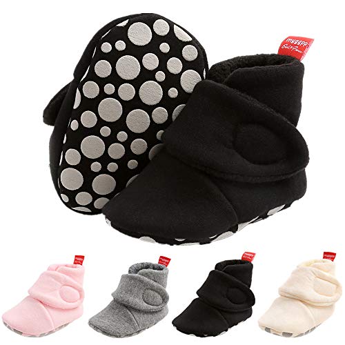 Isbasic Newborn Infant Baby Boys Girls Warm Cozy Cotton Winter Booties Toddler Non-Slip Soft Sole Slippers Socks Crib Shoes(M1981 Black,3)