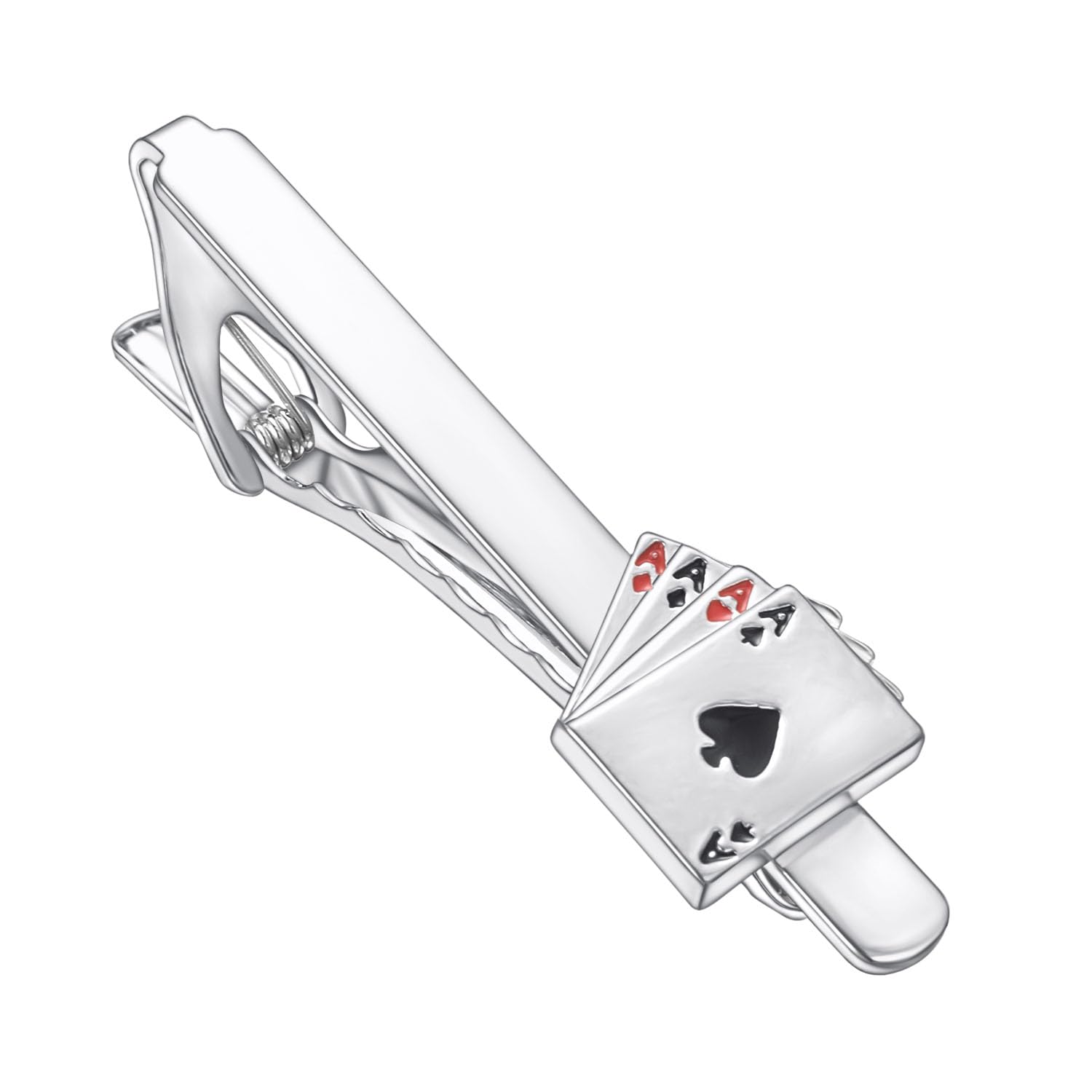 RunootPR Silver Tie Clips for Men Unique Poker Tie Bar Clip Personalized Party Jewelry