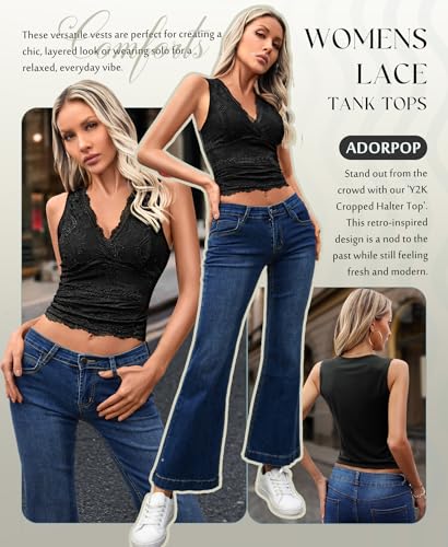 Womens Lace Tank Tops - V Neck Camisole Sleeveless Sexy Going Out Y2K Cropped Halter Vest Top4