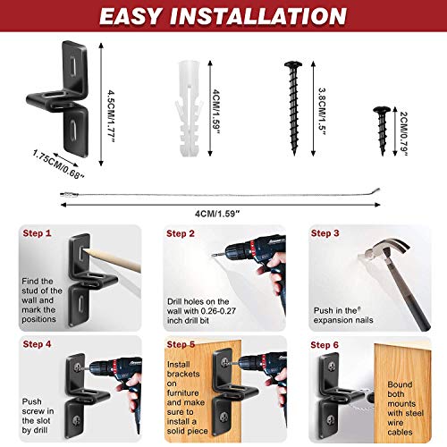 SYOSIN Furniture Anchors for Baby Proofing 8 Pack, Metal Child Proofing Furniture Straps, Secure 400 Pound Falling Furniture Child Pet Safety Anchors Earthquake Resistance - Thumbnail 7