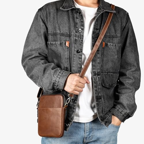 Bolso de hombro para móvil café en cuero legítimo para uso diario 6