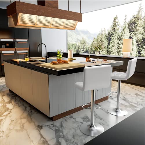 Image of Homall Bar Stools Modern PU Leather Adjustable Swivel Barstools, Armless Hydraulic Kitchen Counter Bar Stool Extra Height Square Island Barstool with Back Set of 4 (Leather, White 4 Pcs)