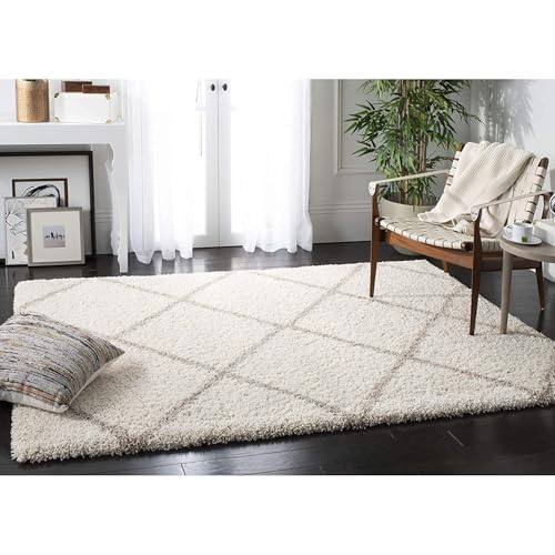 Image of Ultra-Soft Shaggy Carpet (2 X 6 FEET, Ivory Beige Trellis) Fluffy, Cozy & Durable Area Rug for Living Room, Bedroom & More ? Premium Modern Design