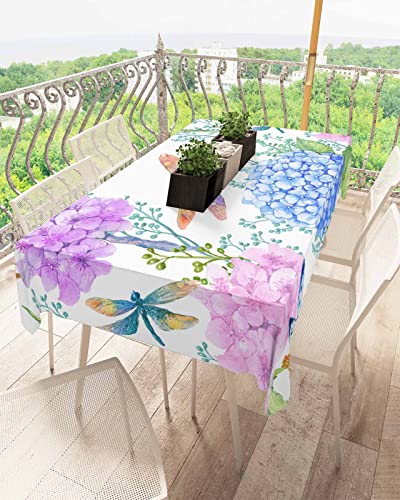Rectangle Dragonfly Floral Tablecloth Waterproof & Stainproof Tablecloths,Wipeable Table Cloth Wrinkle-Free For Round/Rectangle/Oval/Square/Dining/Party/Wedding,Spring Blue Wildflower Watercolor 52X70 #TOP2