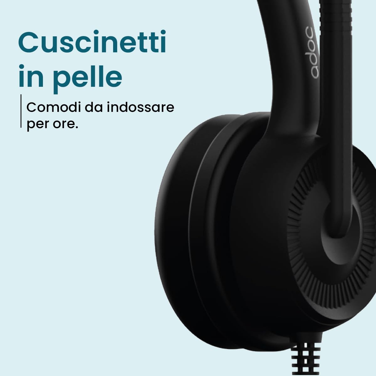 ADOC Cuffie con microfono HC01, cancellazione del rumore, cavo 1,5 m, cuscinetti in pelle, fascia regolabile, microfono girevole a 360 gradi. Colore: nero.
