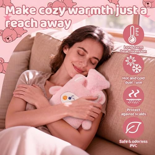 Image of Rabbit Hot Water Bottle with Plush Cover & Hand Warmer Pocket 1000ML Premium Heating Bag for Pain Relief & Menstrual Cramps Hot & Cold Therapy for Arthritis, Injury, Back Pain & Joint Stiffness (Blush Pink)