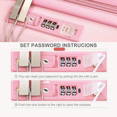 Simplify Travel with 4-Piece Luggage Set, USB Port, Front Opening Design, Airline Certified, Expandable, Pink4