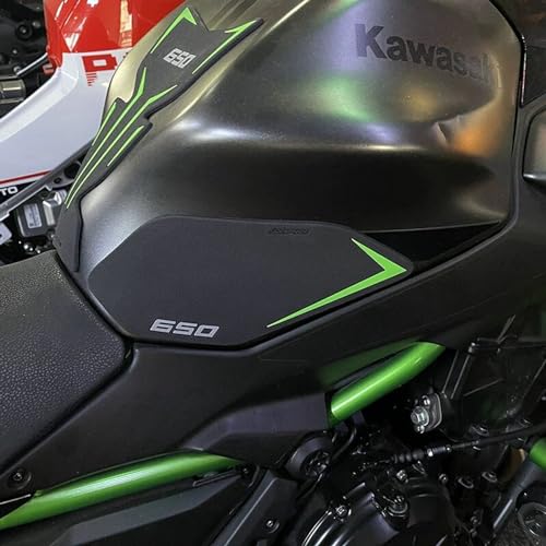 Image of TZMAPU Motorcycle Fuel Tank Protector, Compatible with Kawasaki Ninja 650 Z650 Fuel Tank Pad Non-Slip Gas Tank Sticker Set Rubber Protection Pad (Black)