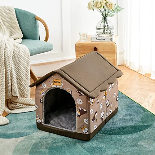 Jiupety Dog House Indoor, L Size Indoor Dog House for Medium Dog, Warm Cave Sleeping Nest Bed for Cats and Dogs, Brown - Image 5