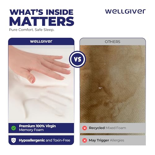 Image of WELLGIVER Cervical Memory Foam Pillow for Neck Pain | 2 Year Warranty | 19 x 11 x 4 Inch Standard | Orthopedic Pillow Spondylitis Neck & Shoulder Pain | Washable Jacquard White Cover | Pack of 1