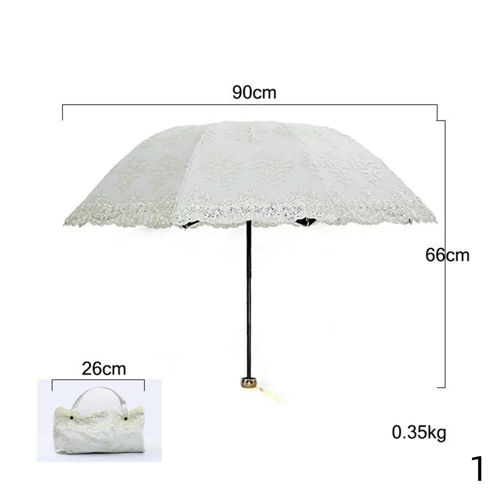 Ombrello da Viaggio Pizzo Soleggiato Piovoso Donna Protezione Solare Antivento 3 Pieghevole UV Sole Signora Ombrello-Ombrello Beige