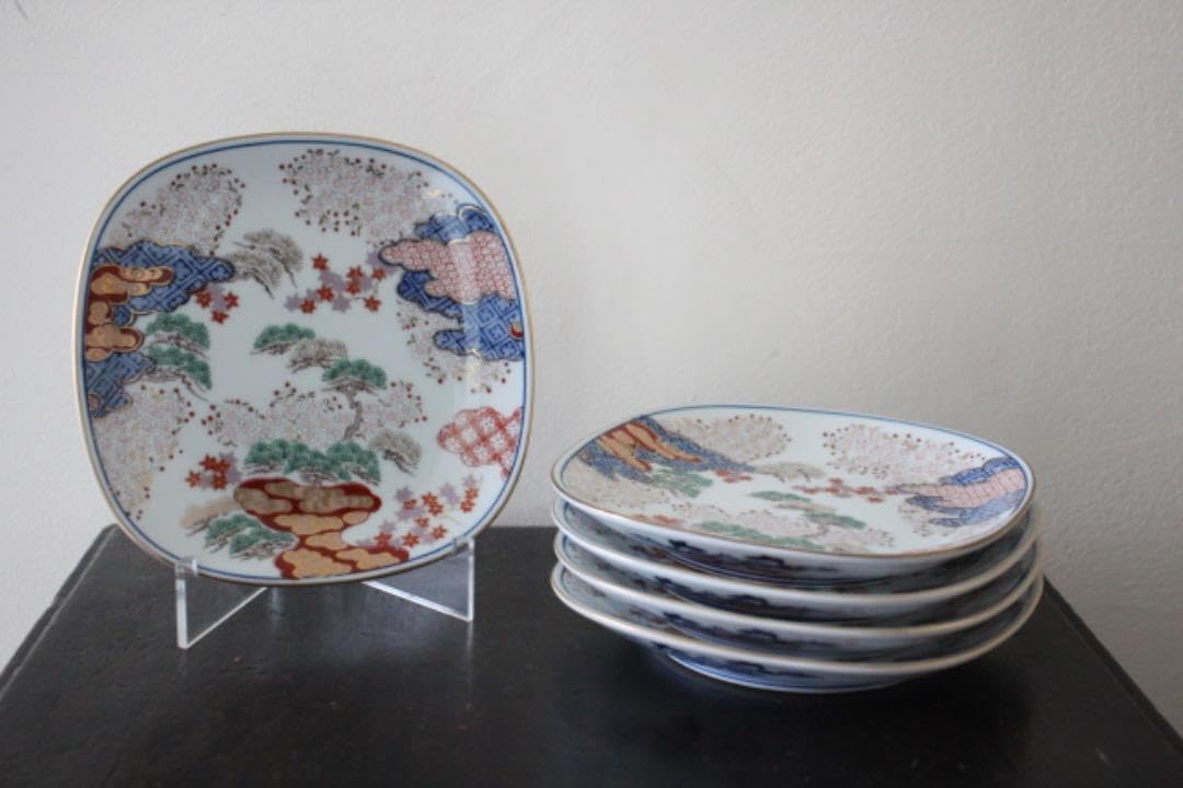 木箱入 有田焼 其泉造 染錦春秋紋 銘々皿揃 15cmプレート