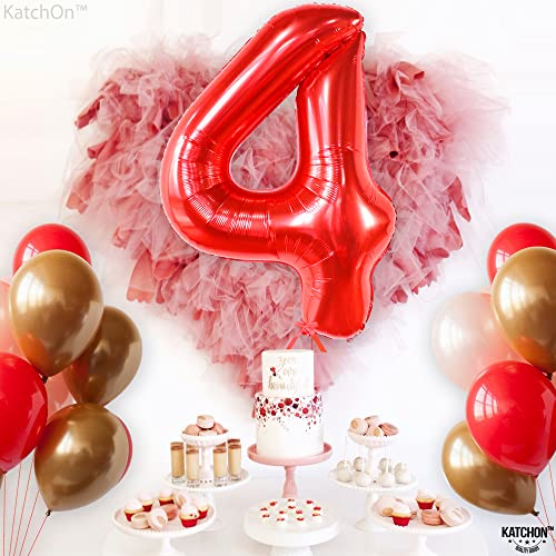 Image of KatchOn Red Number 4 Balloons 40 Inch, 4 Birthday Decorations