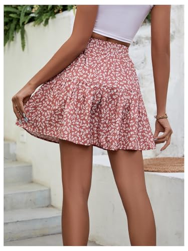 Women's Ditsy Floral A Line Mini Skirt Elastic High Waisted Ruffle Summer Boho Short Skirts3