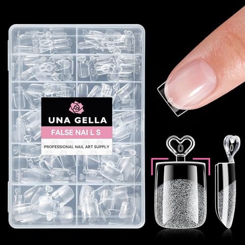 Image of UNA GELLA Extra Short Sharp Square Nail Tips 216Pcs, 12 Sizes Pre-buffed Soft Gel Nail Tips Sharp Square Half Matte Full Cover Clear Fake Nails Extensions for DIY & Salon Manicure Clear Press on Nails