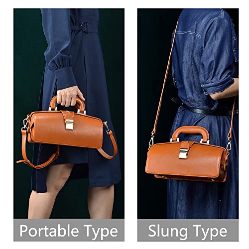 Image of genuine leather handbag cowhide doctor bag brown shoulder bag buckle women's bag