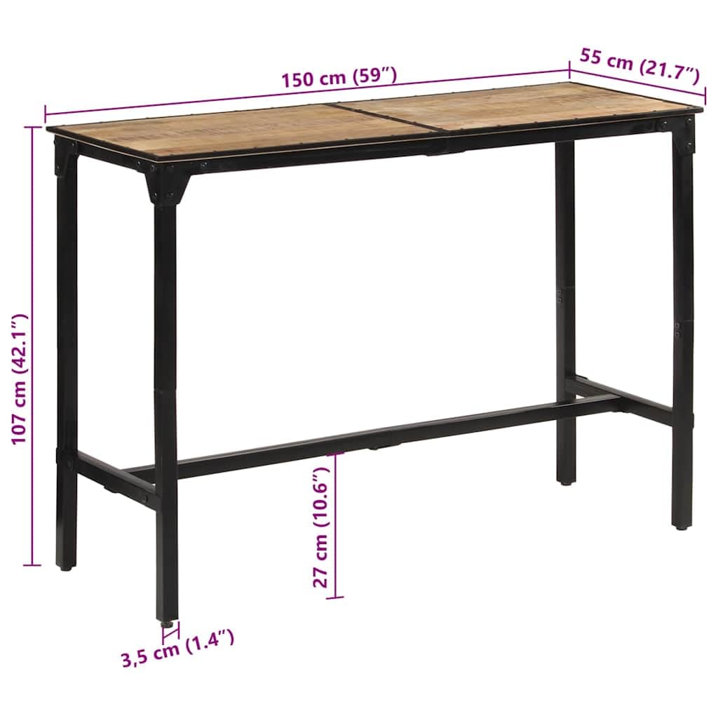 Table de Bar 150x55x107 cm Bois de Manguier Massif Brut vidaXL