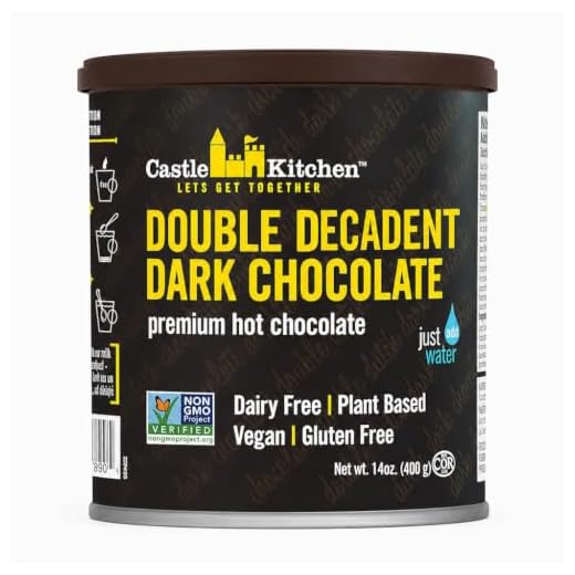 Castle Kitchen Double Dutch Dark Chocolate Premium Hot Cocoa Mix - Dairy-Free, Vegan, Plant Based, Gluten-Free, Non-GMO Project Verified, Kosher - Just Add Water - 14 oz