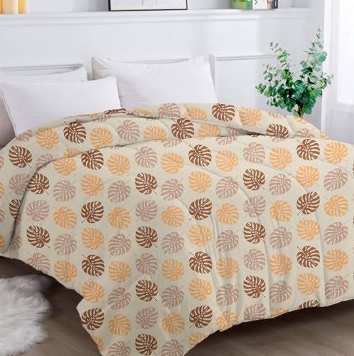 Image of HOMEKART 220 GSM Reversible Microfiber AC Comforter /Duvets for Mild Winter | All Season King Size 3 Layered Quilted Blanket for Double Bed (220 cm x 240 cm, Floral, Beige & Brown)