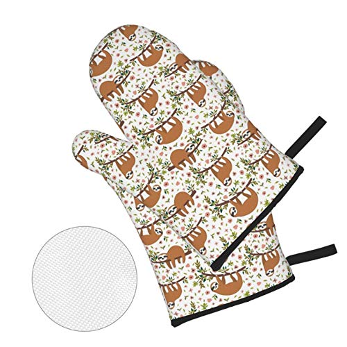 Msguide Floral Sloth Oven Mitts And Pot Holders Sets, Heat Resistant 4 Pcs For Safe Bbq Cooking Baking Grilling #TOP1