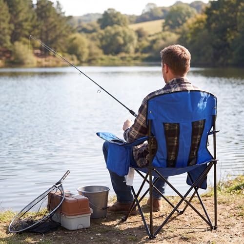 Image of Camping Chairs for Adults 2 Pack, Folding Chair with 4-Can Cooler Bag & Cup Holder, Portable Heavy Duty Outdoor Chair with Mesh Back for Camping, Beach, Lawn, Fishing, Blue