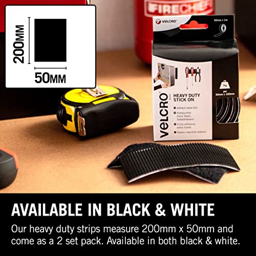 Image of VELCRO Brand 2pk Heavy Duty White Stick On Strips 50mm x 100mm, Hook And Loop Tape Self Adhesive Strips, Industrial Extra Strong Double Sided Sticky Pads Heavy Duty Perfect for Home, Office & Garage