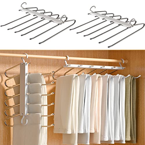 6 in 1 Acciaio Inossidabile Grucce Pantaloni, Antiscivolo Appendiabiti per Pantaloni Magici,Porta Pantaloni,Appendini Portatili Multifunzionali,Appendiabiti Multiuso,Multiuso Hanger. (2PC)