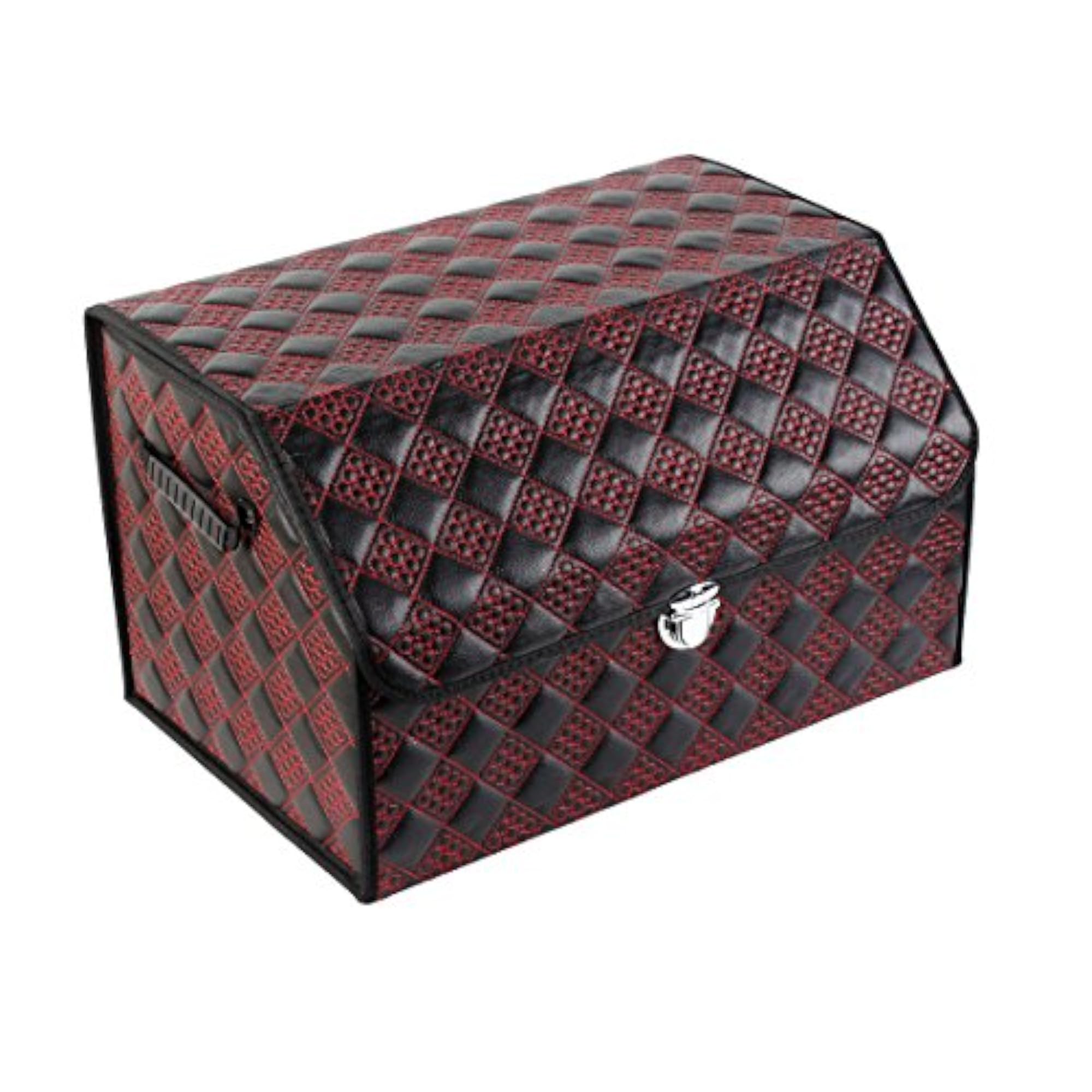 Faux Leather Design Foldable Cosmetic Storage Box Bag, Black Red