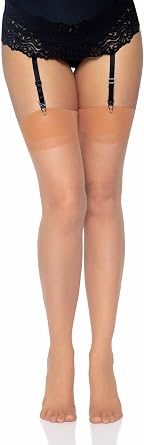 Leg Avenue Women's Sheer Lace Top Thigh High Stockings with Backseam
