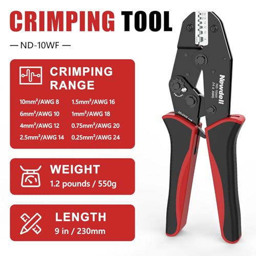 Image of Newdeli Ferrule Crimping Tool 24-8 AWG Wire Ferrule Crimper - Ratchet Wire Crimper Tool for Ferrule Connectors Electrical Wire Terminals Ratcheting Crimping Plier Crimp Tool