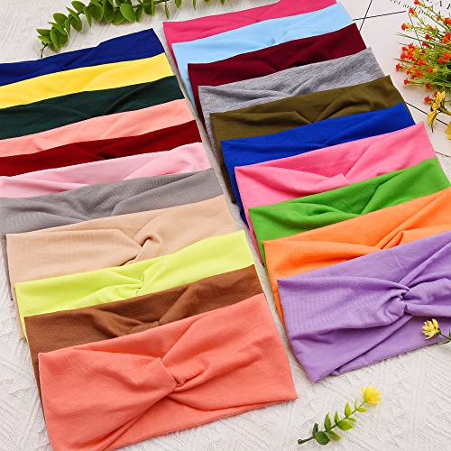 Feqo 21 Pieces Stretchy Headbands For Women Twist Headband Wide Turban Headband Elastic Fabric Headband Colorful Hair Wrap Workout Sport Yoga Headbands #TOP3