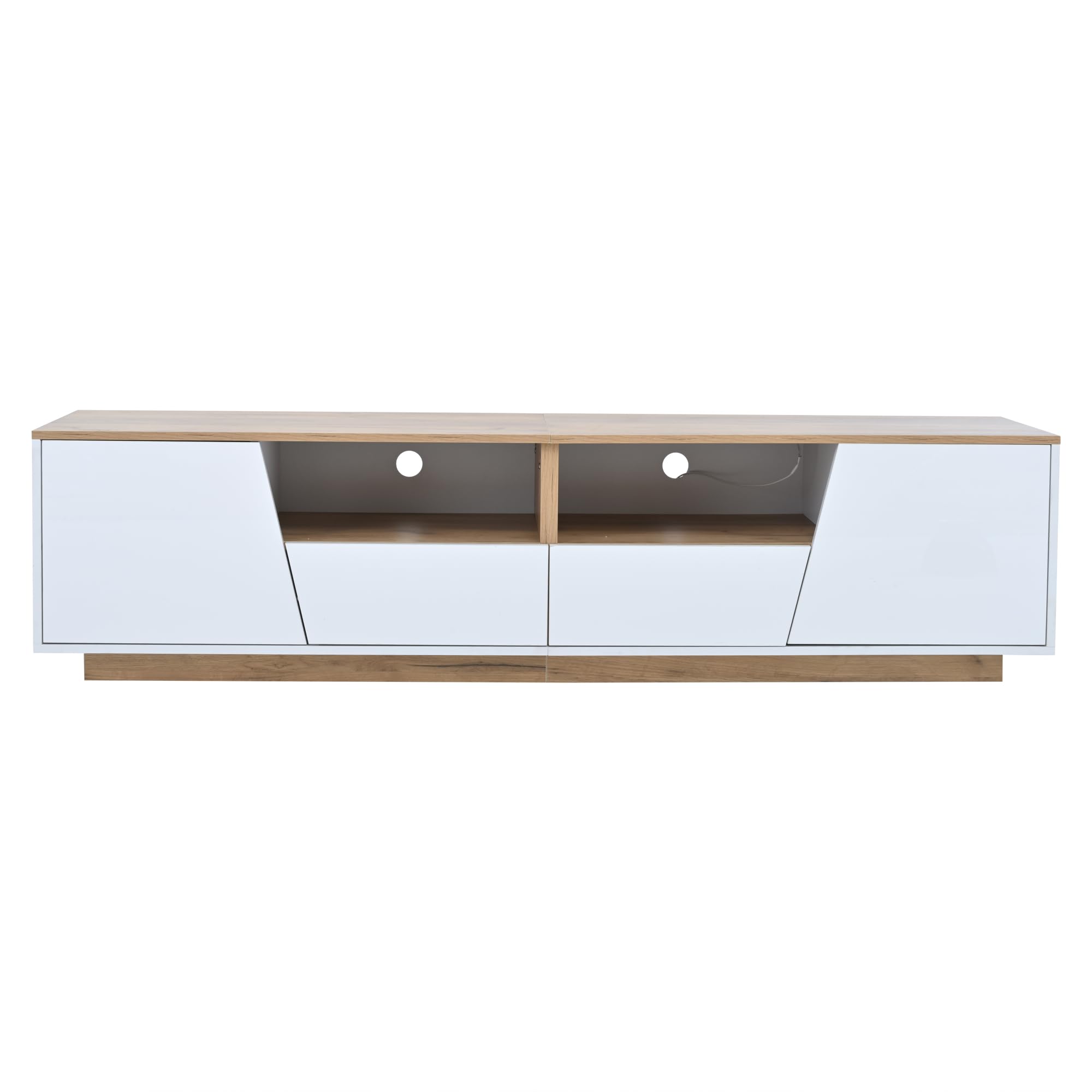 MURUL Armadio per TV, 180 x 40 x 46 cm, con 2 cassetti e 2 armadi, con LED, per TV e TV da 75 pollici, bianco + colore legno
