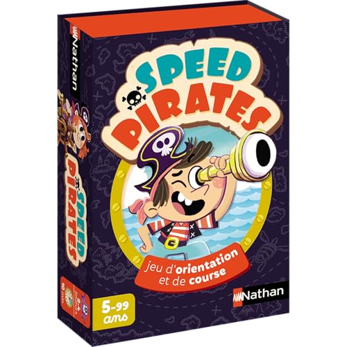 Nathan – Speed Pirates, Juego de Cartas para niños a Partir de 5 años, Juego de Carreras y orientación, Tema Piratas, elegido la dirección Correcta y Encuentra la mayoría de Las Islas, Familia y